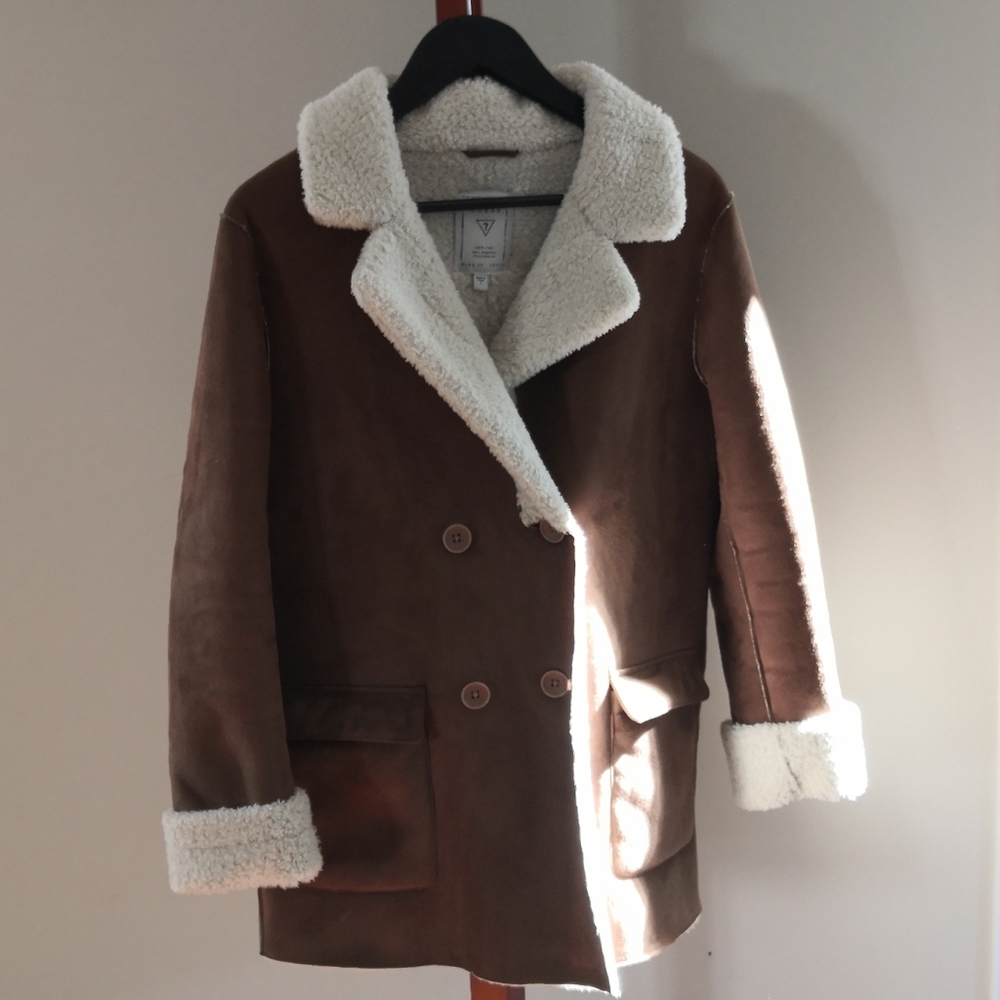 Guess Brown Teddy Jacket with Cream Accents